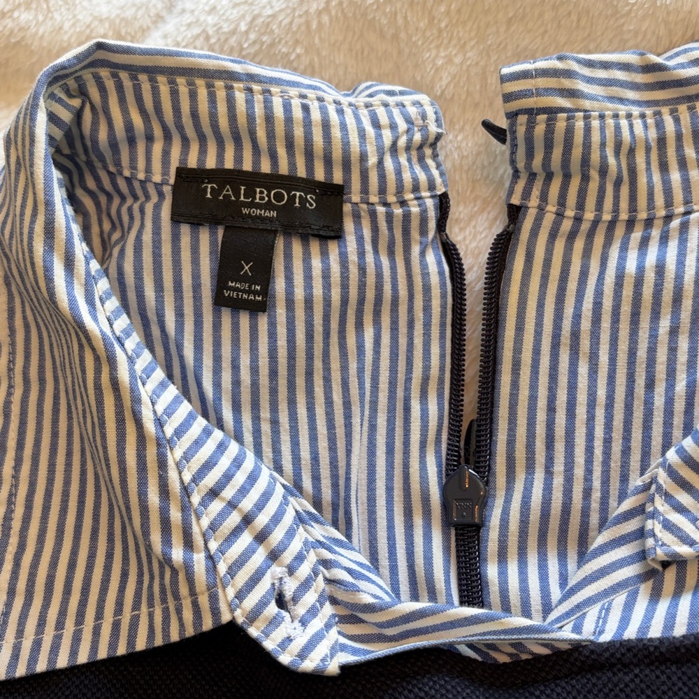 Talbots Navy Dress with Blue-White Stripe Collar - Picture 6 of 8